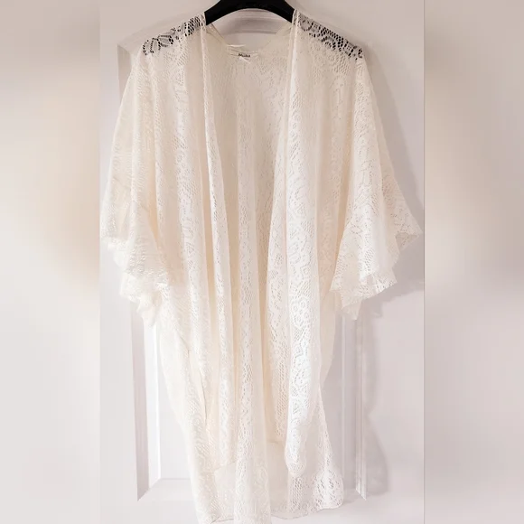 Mudd Cream Color Beach Cover-up Lacey Ruffle Sleeve Ladies Woman 1 Size Fits All - Picture 6 of 7